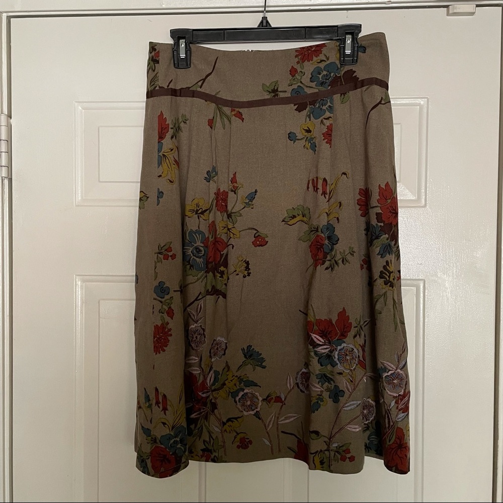 Cabi Women’s Embroidered Floral Brown Skirt